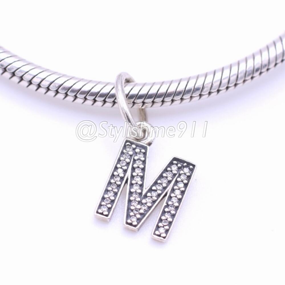 Authentic PANDORA Retired Letter M Dangle with Zirconia